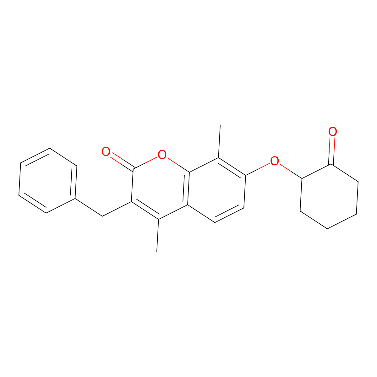 3-benzyl-4,8-dimethyl-7-[(2-oxocyclohexyl)oxy]-2H-chromen-2-one molecular structure, CAS 314742-88-6