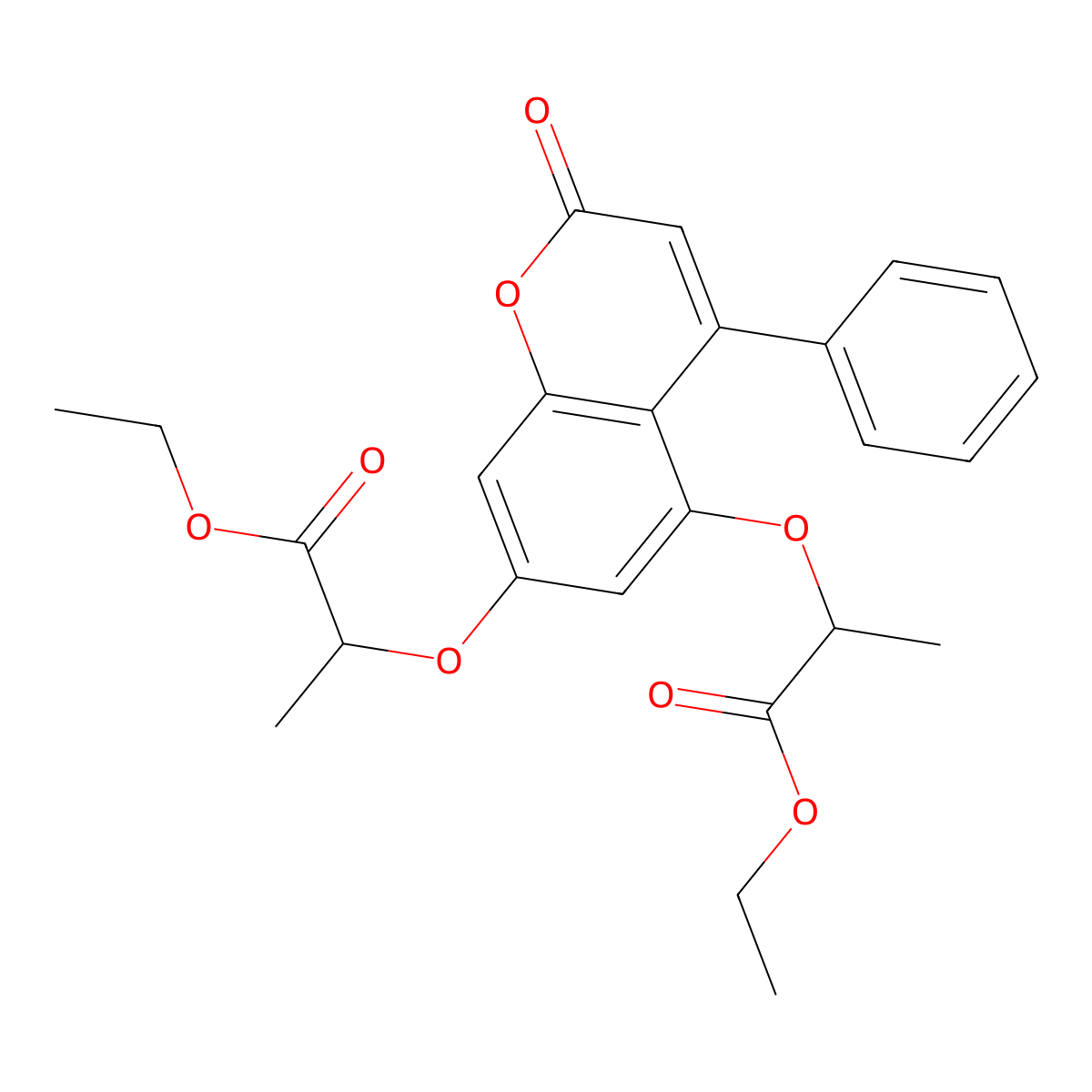 Ethyl 2-[5-(1-ethoxy-1-oxopropan-2-yl)oxy-2-oxo-4-phenylchromen-7-yl]oxypropanoate molecular structure, CAS 314743-15-2