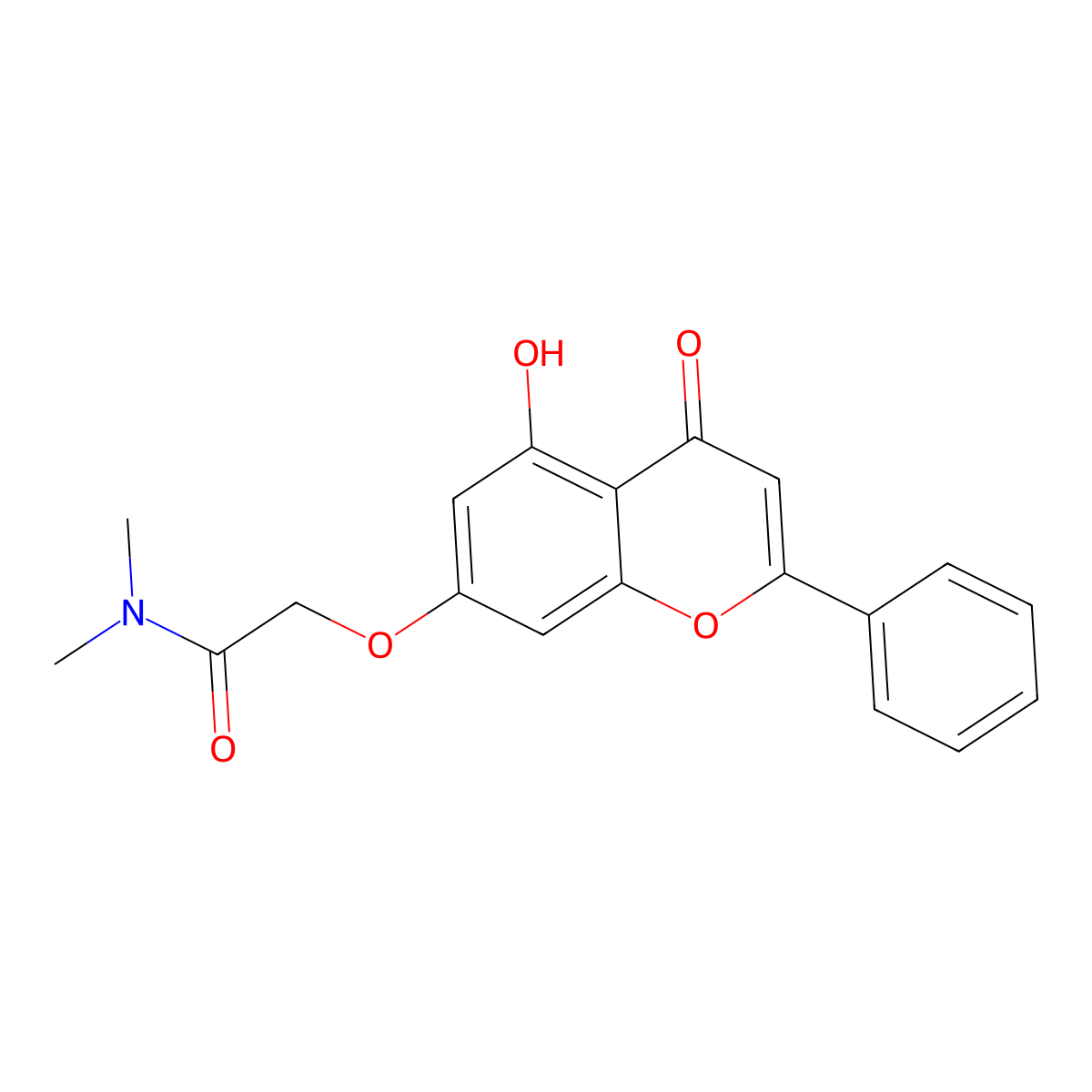 2-[(5-hydroxy-4-oxo-2-phenyl-4H-chromen-7-yl)oxy]-N,N-dimethylacetamide molecular structure, CAS 314745-19-2
