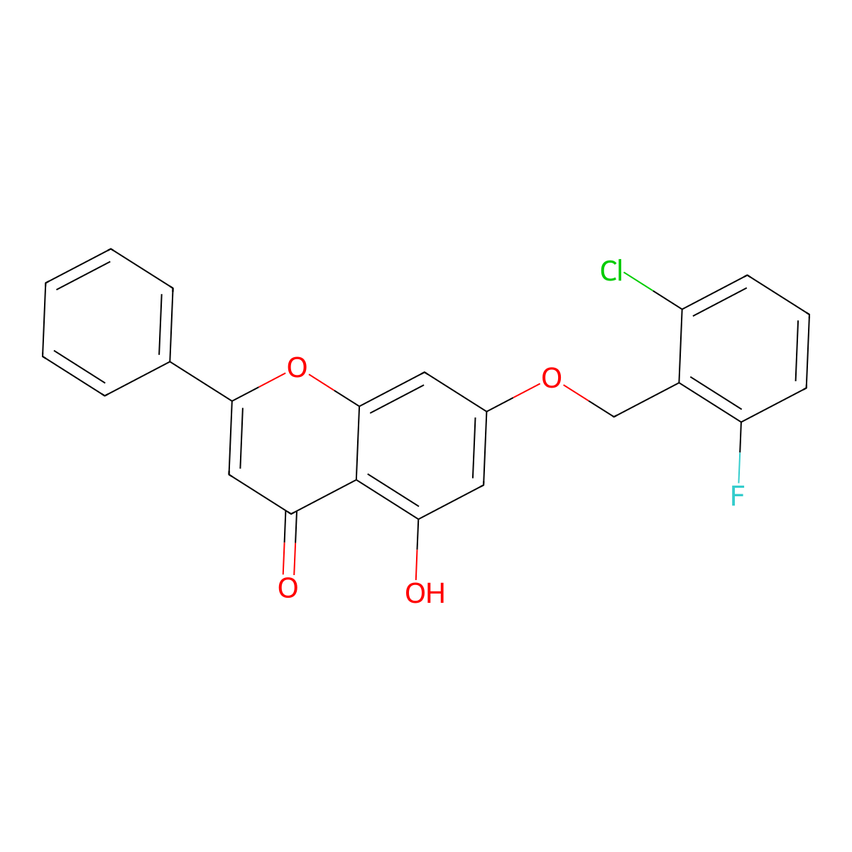 7-[(2-chloro-6-fluorobenzyl)oxy]-5-hydroxy-2-phenyl-4H-chromen-4-one molecular structure, CAS 314745-40-9