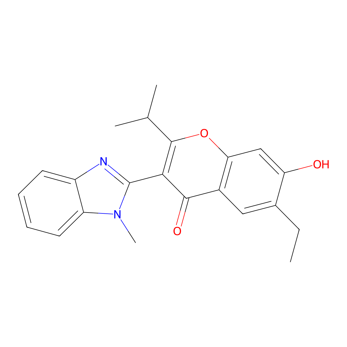 6-ethyl-7-hydroxy-2-isopropyl-3-(1-methyl-1H-benzo[d]imidazol-2-yl)-4H-chromen-4-one molecular structure, CAS 314745-53-4