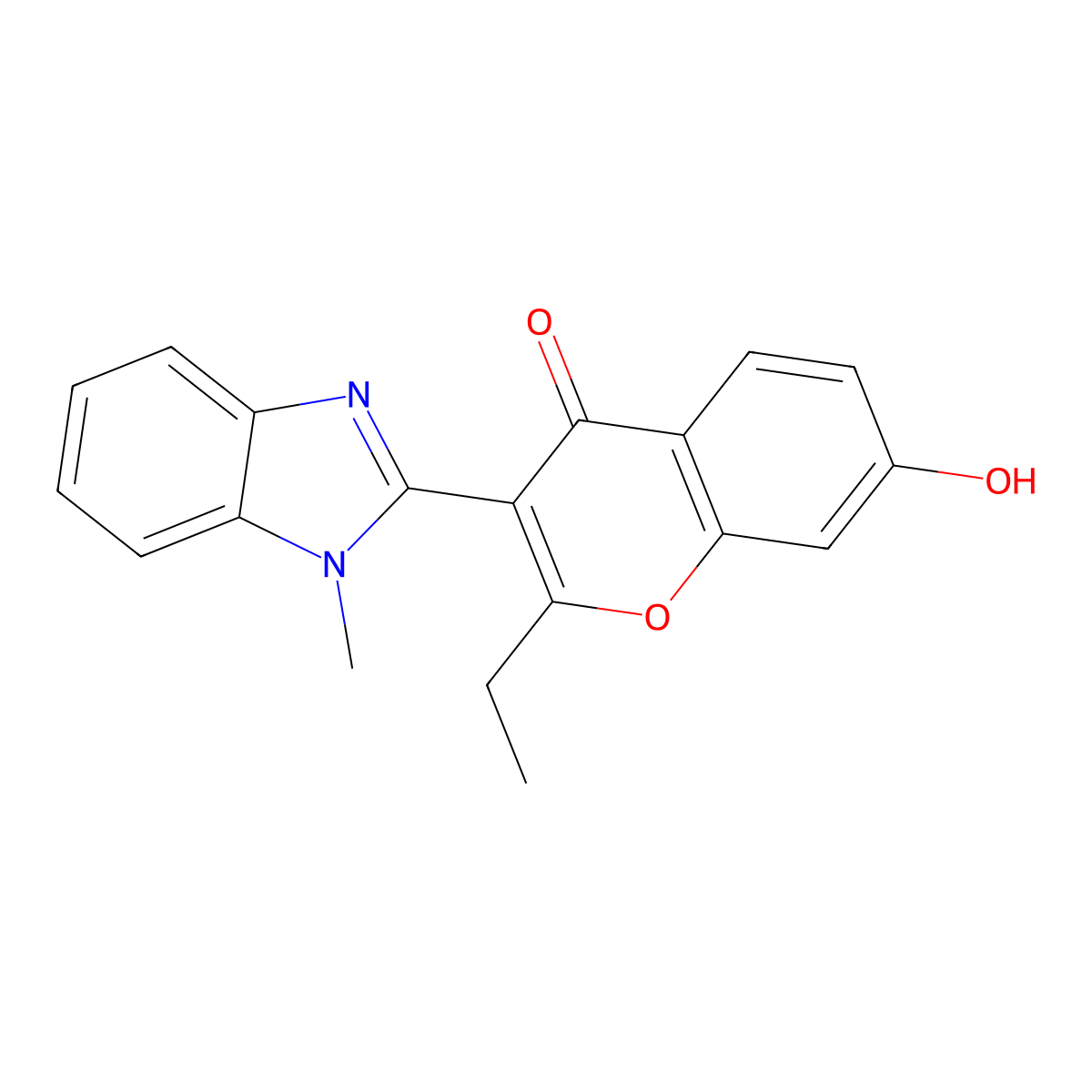 2-Ethyl-7-hydroxy-3-(1-methylbenzimidazol-2-yl)chromen-4-one molecular structure, CAS 314745-55-6