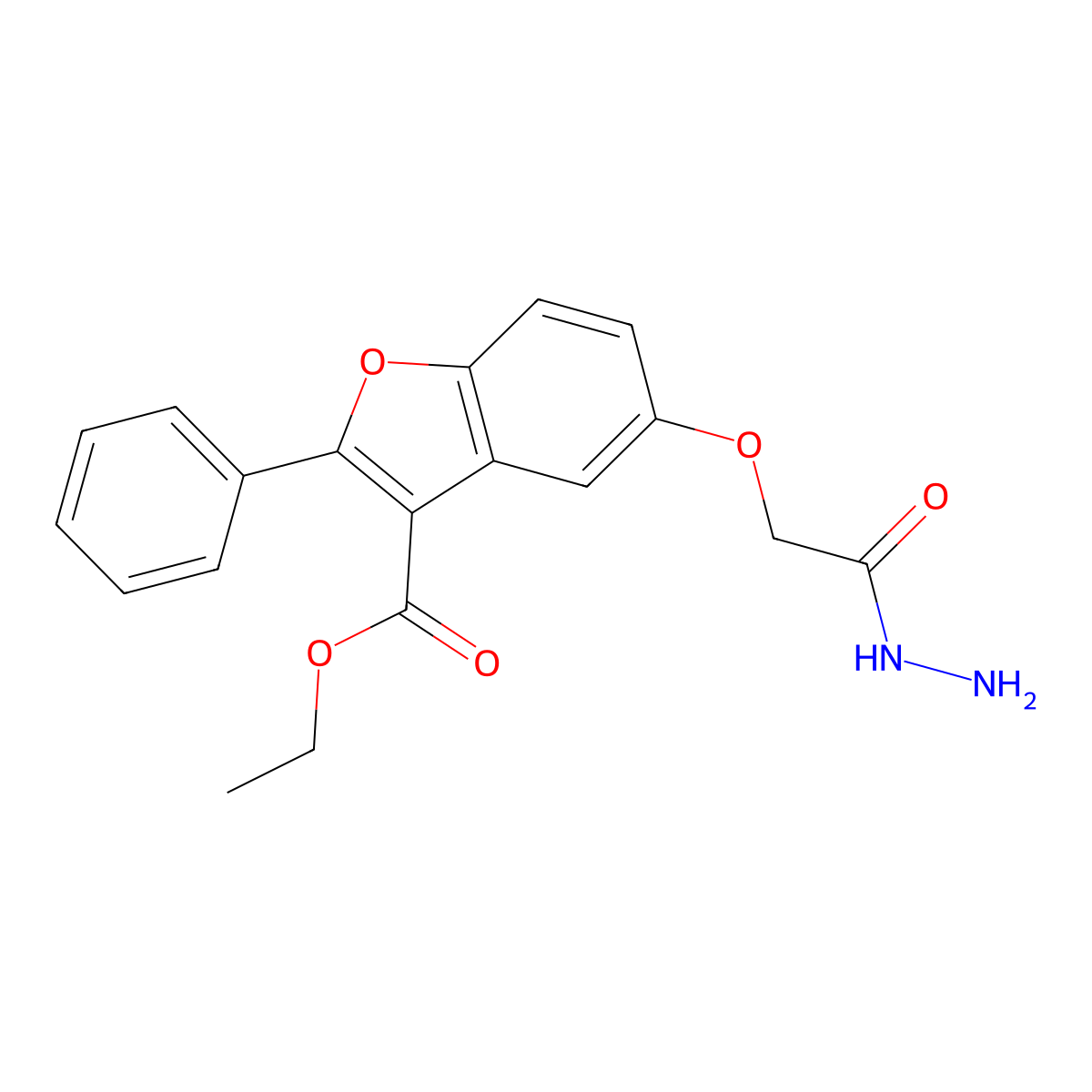5-Hydrazinocarbonylmethoxy-2-phenyl-benzofuran-3-carboxylic acid ethyl ester molecular structure, CAS 314745-56-7