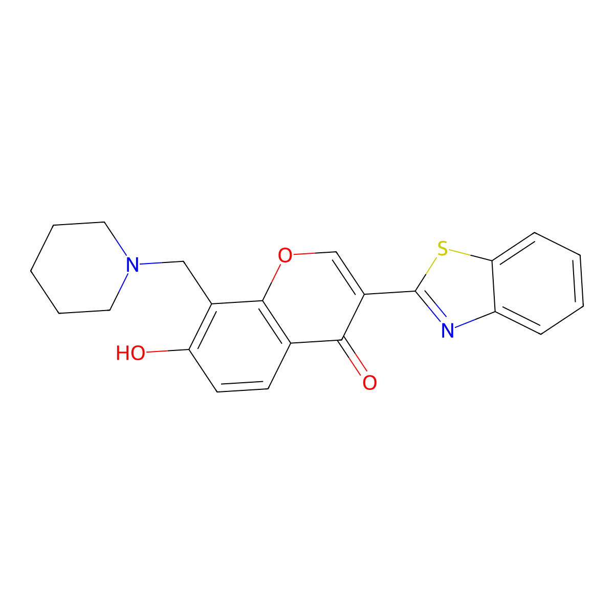 3-(benzo[d]thiazol-2-yl)-7-hydroxy-8-(piperidin-1-ylmethyl)-4H-chromen-4-one molecular structure, CAS 314745-62-5