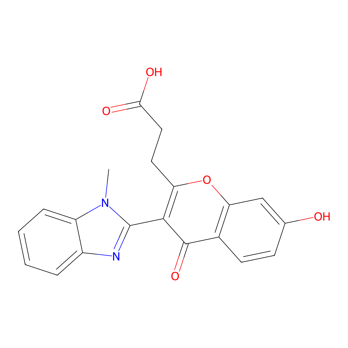 3-[7-Hydroxy-3-(1-methylbenzimidazol-2-yl)-4-oxochromen-2-yl]propanoic acid molecular structure, CAS 314745-66-9