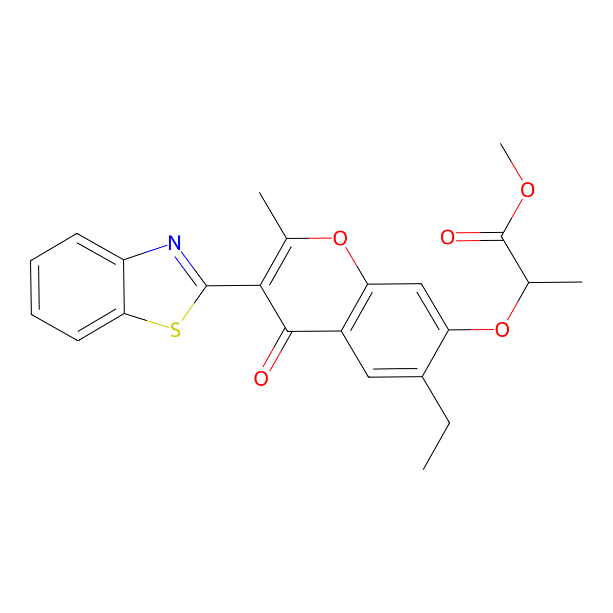 methyl 2-{[3-(1,3-benzothiazol-2-yl)-6-ethyl-2-methyl-4-oxo-4H-chromen-7-yl]oxy}propanoate molecular structure, CAS 314745-67-0