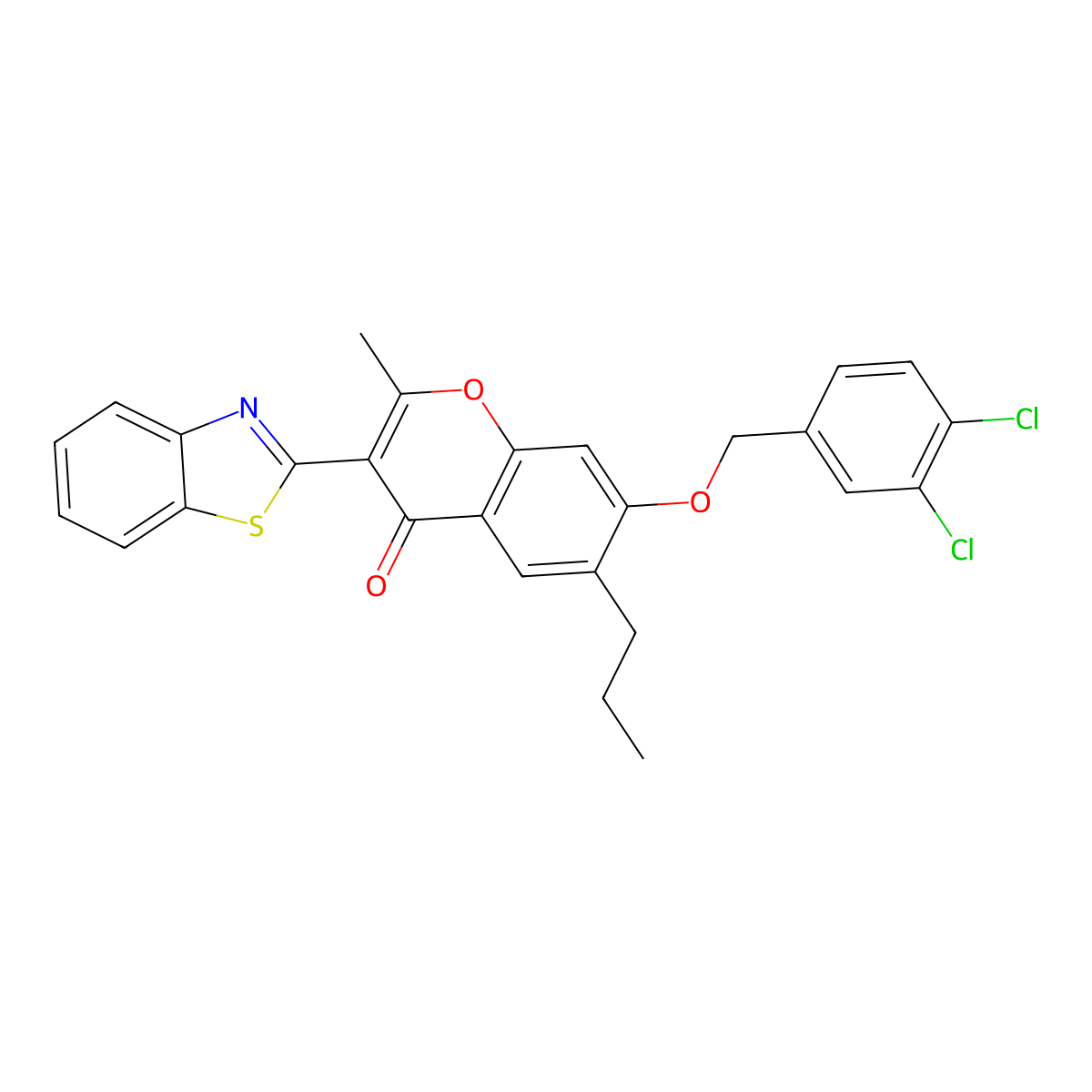 3-(benzo[d]thiazol-2-yl)-7-((3,4-dichlorobenzyl)oxy)-2-methyl-6-propyl-4H-chromen-4-one molecular structure, CAS 314745-68-1