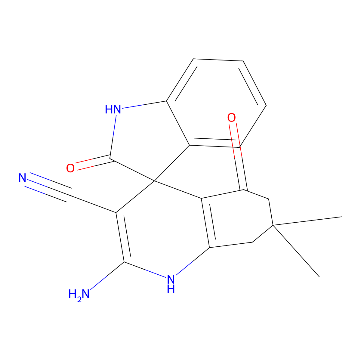 2'-amino-7',7'-dimethyl-2,5'-dioxo-5',6',7',8'-tetrahydro-1'H-spiro[indoline-3,4'-quinoline]-3'-carbonitrile molecular structure, CAS 314745-96-5