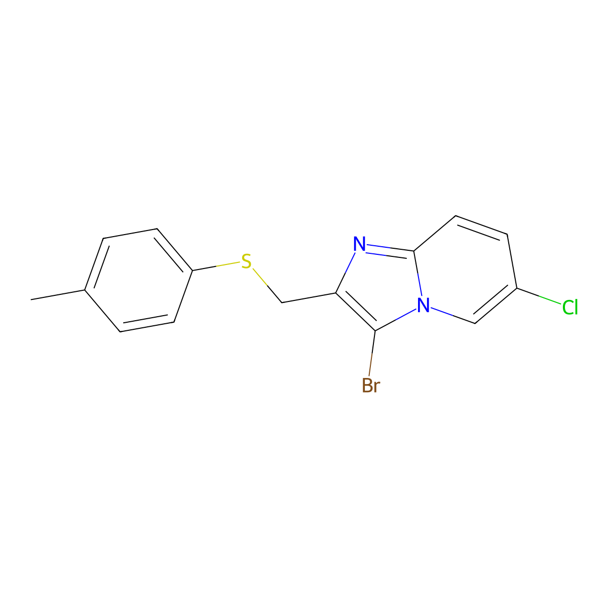 3-Bromo-6-chloro-2-((p-tolylthio)methyl)imidazo[1,2-a]pyridine molecular structure, CAS 314746-68-4