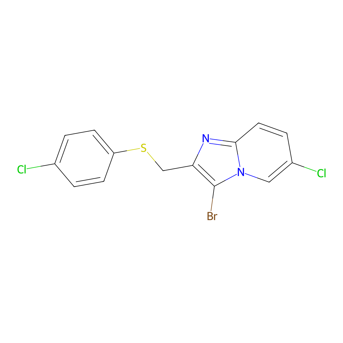 3-Bromo-6-chloro-2-(((4-chlorophenyl)thio)methyl)imidazo[1,2-a]pyridine molecular structure, CAS 314746-69-5