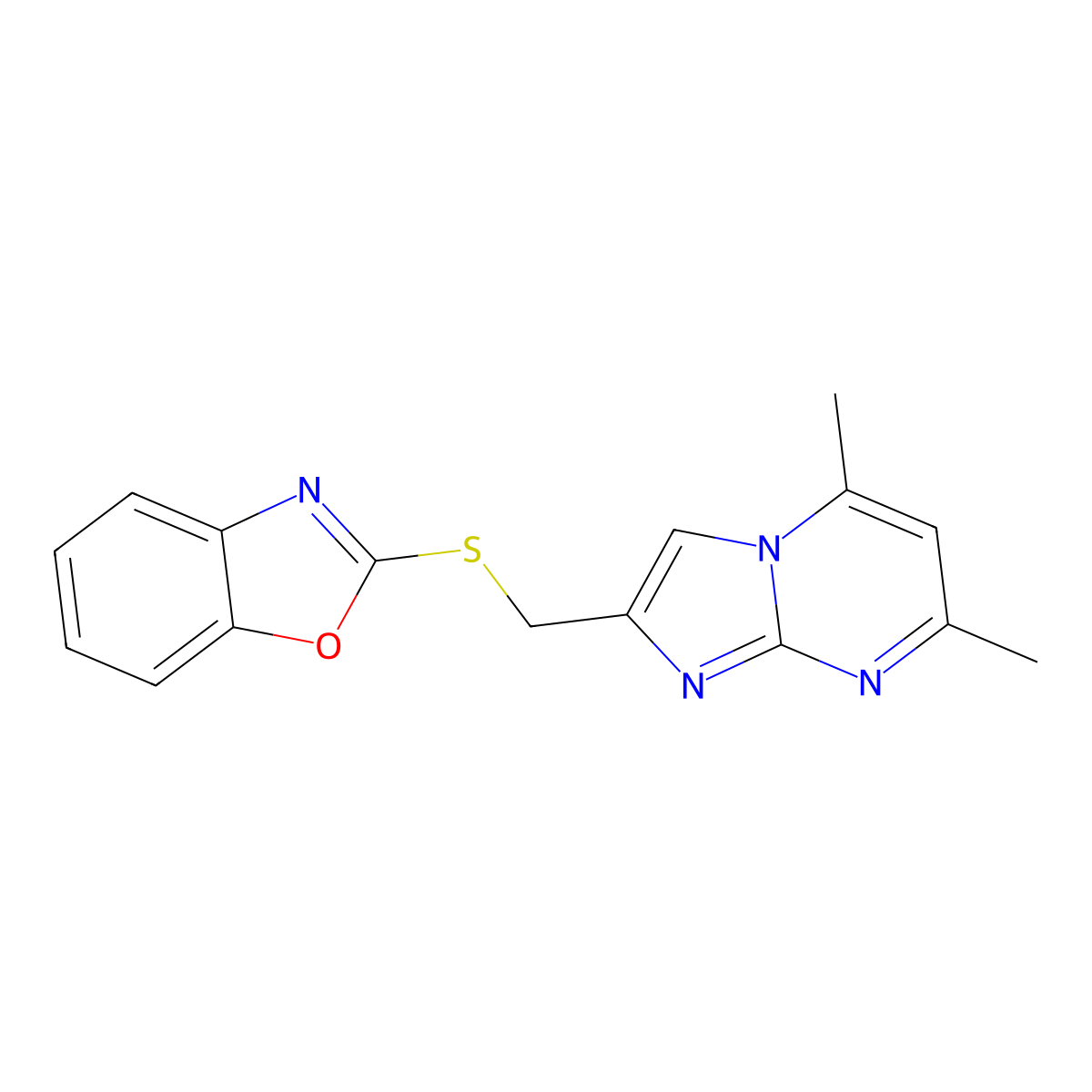 2-[({5,7-Dimethylimidazo[1,2-a]pyrimidin-2-yl}methyl)sulfanyl]-1,3-benzoxazole molecular structure, CAS 314746-73-1