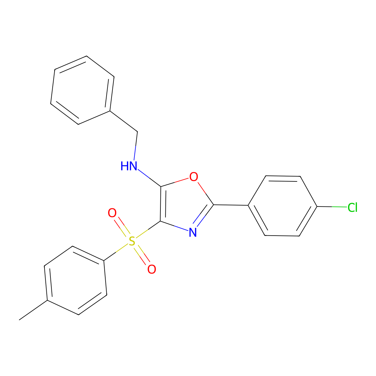 N-benzyl-2-(4-chlorophenyl)-4-tosyloxazol-5-amine molecular structure, CAS 314747-61-0