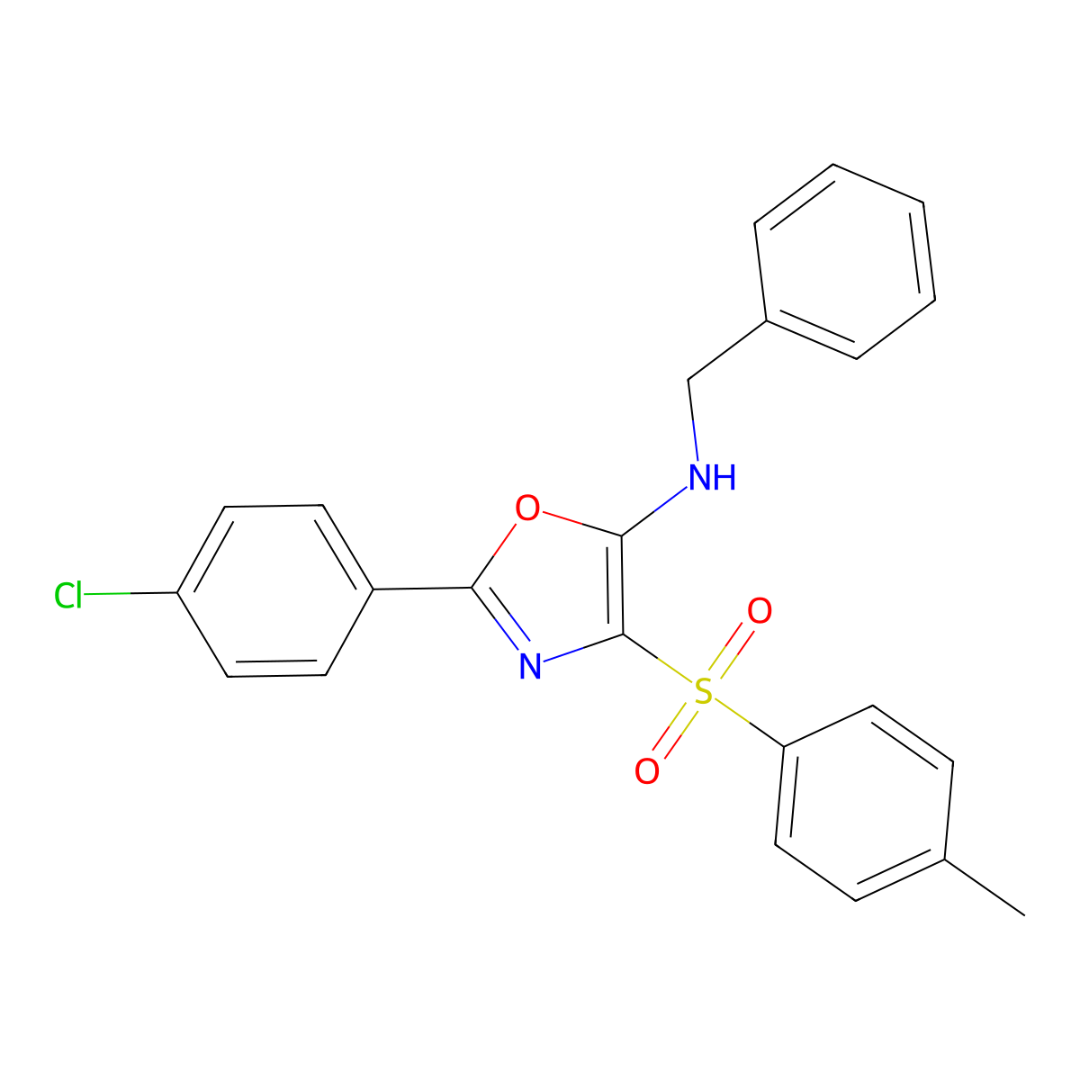 N-benzyl-2-(4-chlorophenyl)-4-tosyloxazol-5-amine molecular structure, CAS 314747-61-0