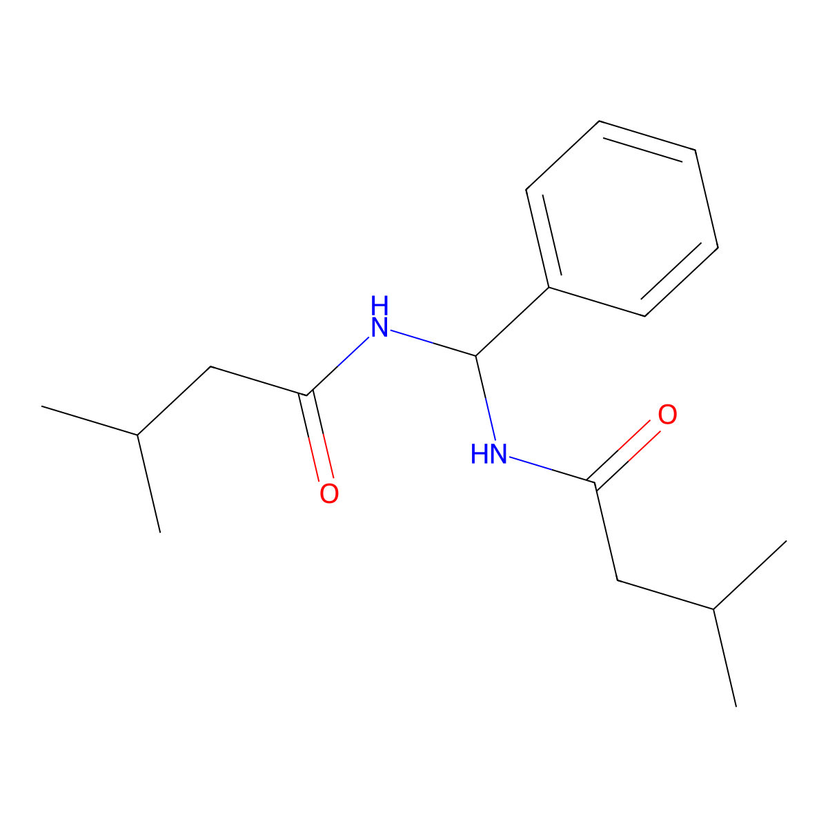 N,N'-(phenylmethanediyl)bis(3-methylbutanamide) molecular structure, CAS 314748-21-5