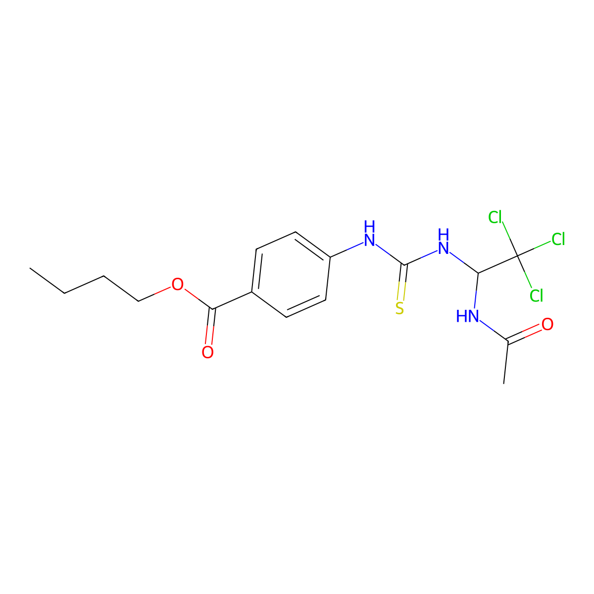 Butyl 4-[(1-acetamido-2,2,2-trichloroethyl)carbamothioylamino]benzoate molecular structure, CAS 314749-97-8
