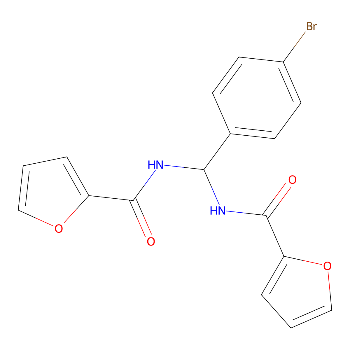 N-[(4-bromophenyl)-(furan-2-carbonylamino)methyl]furan-2-carboxamide molecular structure, CAS 314750-13-5