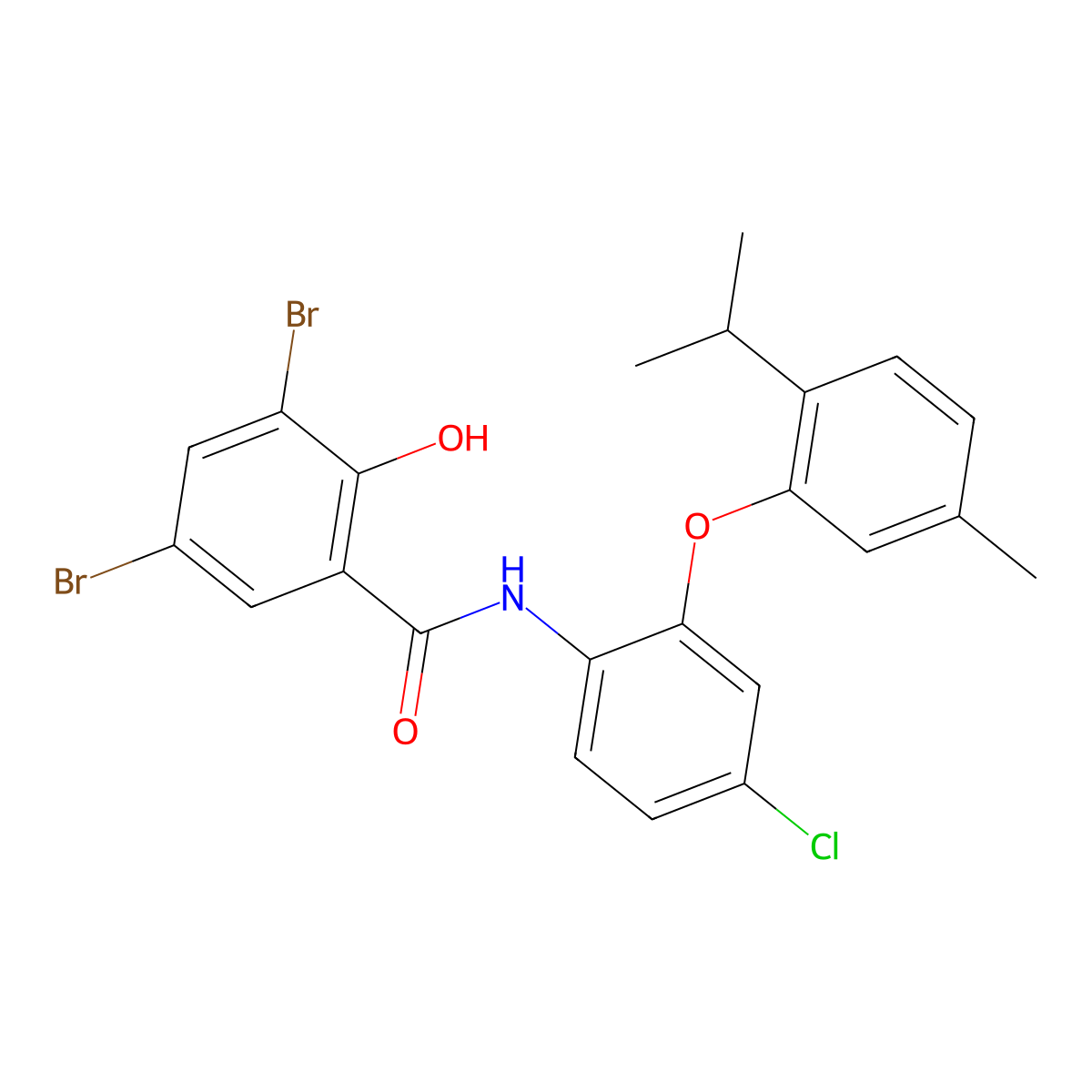 3,5-dibromo-N-[4-chloro-2-(5-methyl-2-propan-2-ylphenoxy)phenyl]-2-hydroxybenzamide molecular structure, CAS 314754-52-4