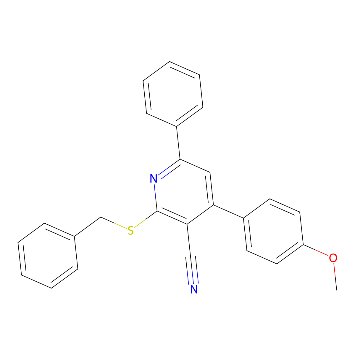 2-(Benzylthio)-4-(4-methoxyphenyl)-6-phenylnicotinonitrile molecular structure, CAS 314764-23-3