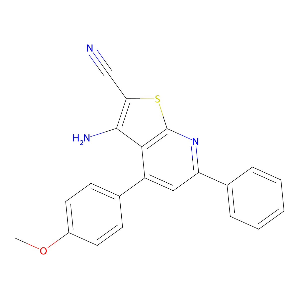 3-Amino-4-(4-methoxyphenyl)-6-phenylthieno[2,3-b]pyridine-2-carbonitrile molecular structure, CAS 314764-24-4