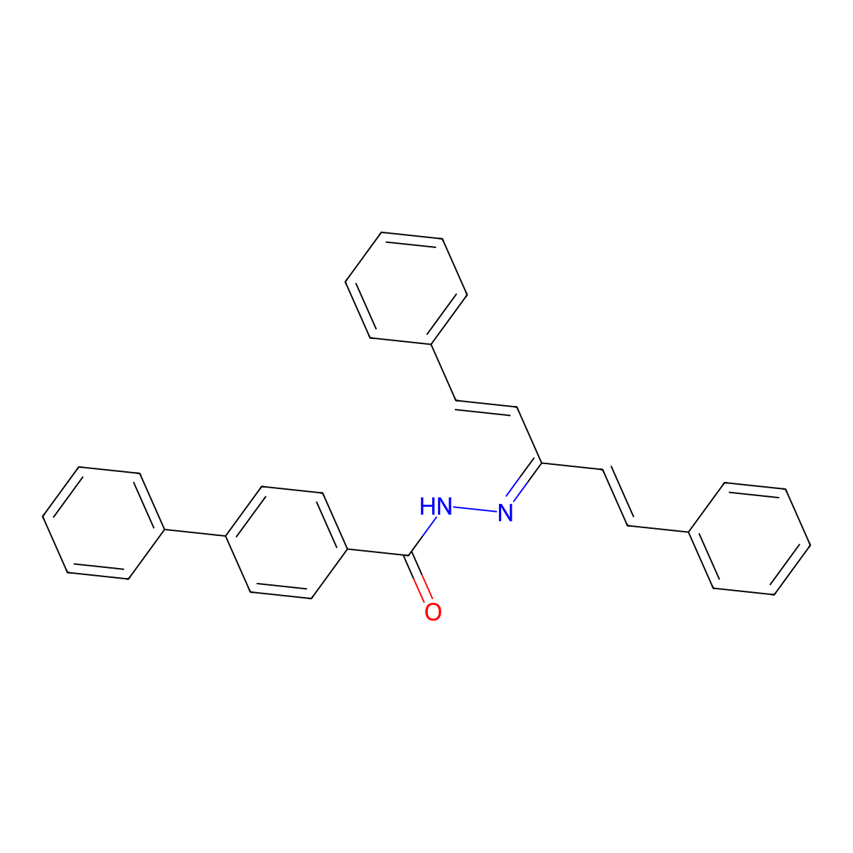 [1,1'-Biphenyl]-4-carboxylic acid, 2-[3-phenyl-1-(2-phenylethenyl)-2-propen-1-ylidene]hydrazide molecular structure, CAS 314766-05-7