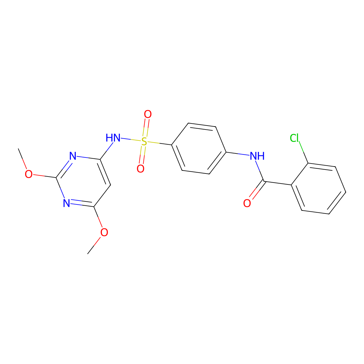 2-chloro-N-{4-[(2,6-dimethoxypyrimidin-4-yl)sulfamoyl]phenyl}benzamide molecular structure, CAS 314766-26-2