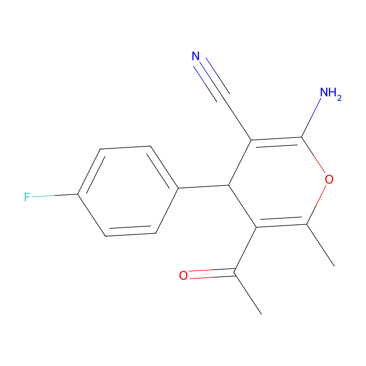 5-acetyl-2-amino-4-(4-fluorophenyl)-6-methyl-4H-pyran-3-carbonitrile molecular structure, CAS 314767-33-4