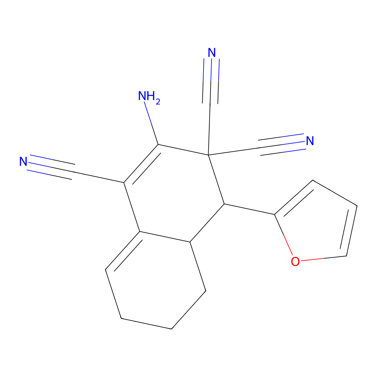 2-amino-4-(2-furyl)-4a,5,6,7-tetrahydro-1,3,3(4H)-naphthalenetricarbonitrile molecular structure, CAS 314767-57-2