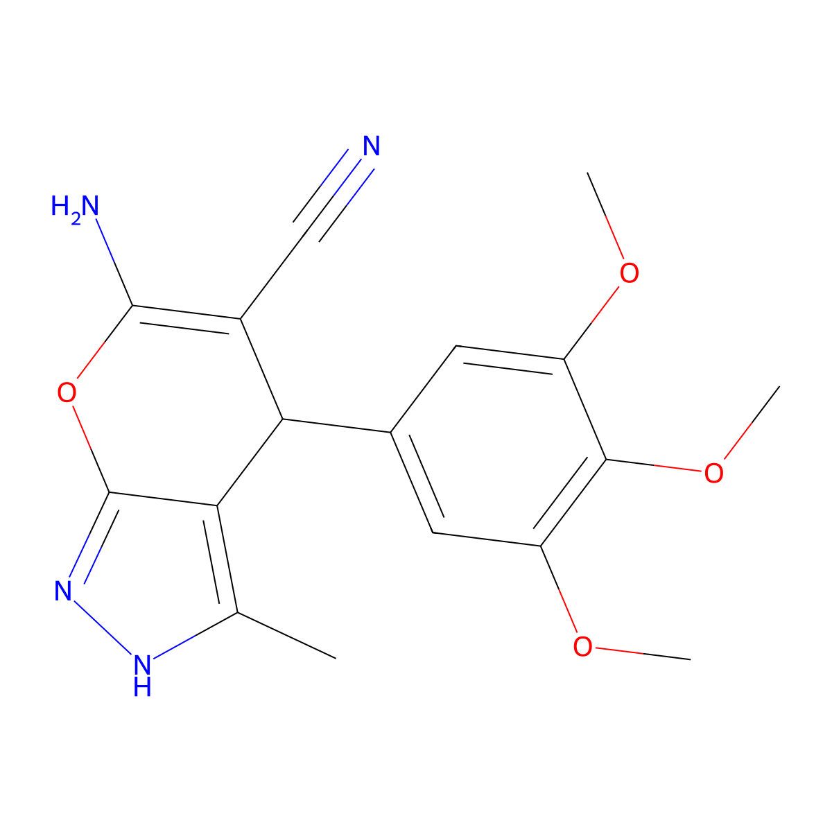 6-Amino-3-methyl-4-(3,4,5-trimethoxyphenyl)-1,4-dihydropyrano[2,3-c]pyrazole-5-carbonitrile molecular structure, CAS 314767-59-4
