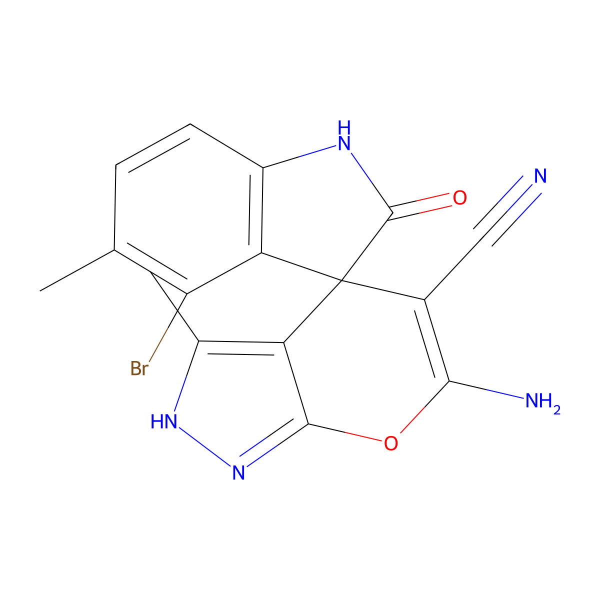 6'-amino-4-bromo-3',5-dimethyl-2-oxo-1,2-dihydro-1'H-spiro[indole-3,4'-pyrano[2,3-c]pyrazole]-5'-carbonitrile molecular structure, CAS 314767-76-5