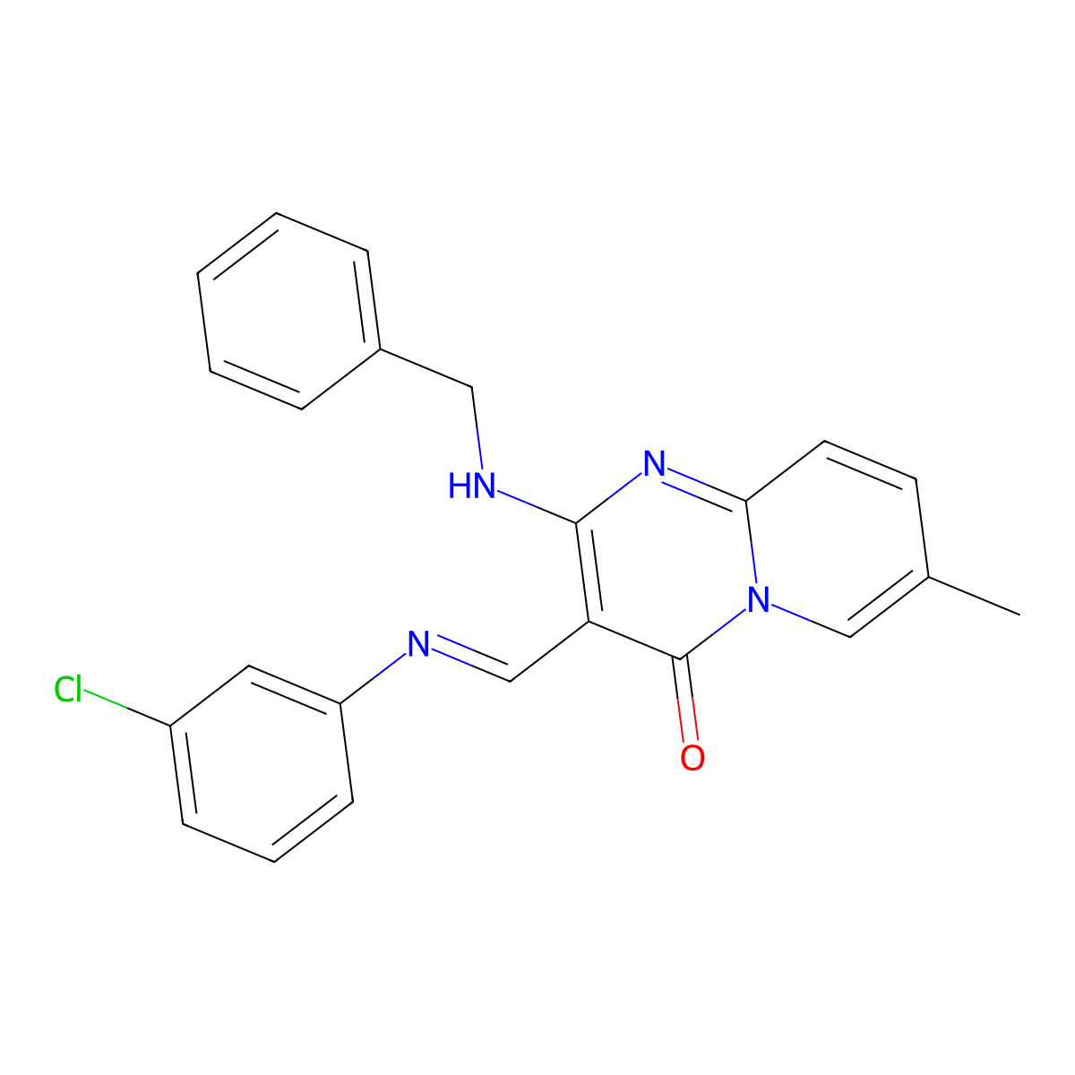 (E)-2-(benzylamino)-3-(((3-chlorophenyl)imino)methyl)-7-methyl-4H-pyrido[1,2-a]pyrimidin-4-one molecular structure, CAS 314769-62-5