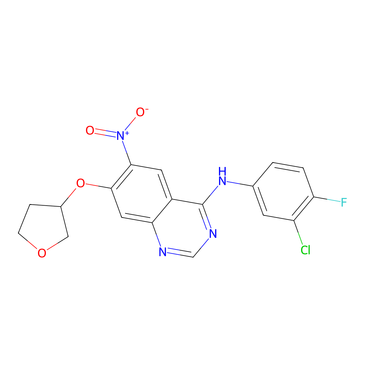 N-(3-Chloro-4-fluorophenyl)-6-nitro-7-[[(3S)-tetrahydro-3-furanyl]oxy]-4-quinazolinamine molecular structure, CAS 314771-88-5