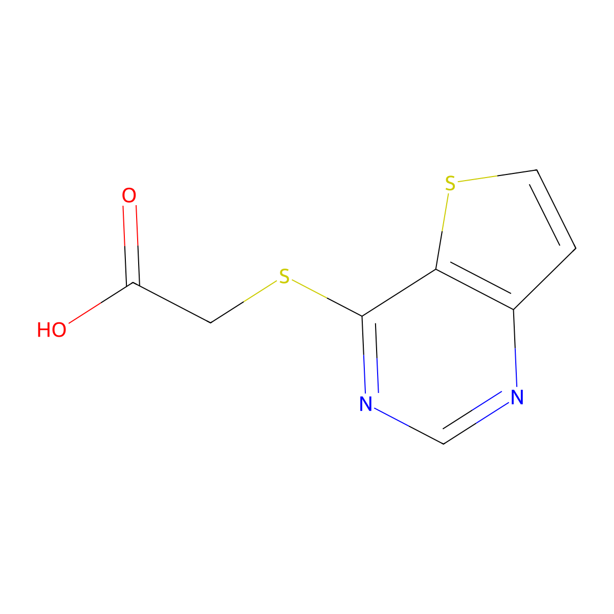 2-{Thieno[3,2-d]pyrimidin-4-ylsulfanyl}acetic acid molecular structure, CAS 31485-59-3
