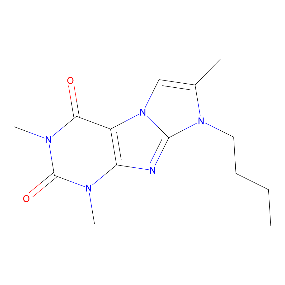 8-butyl-1,3,7-trimethyl-1H-imidazo[2,1-f]purine-2,4(3H,8H)-dione molecular structure, CAS 31488-04-7