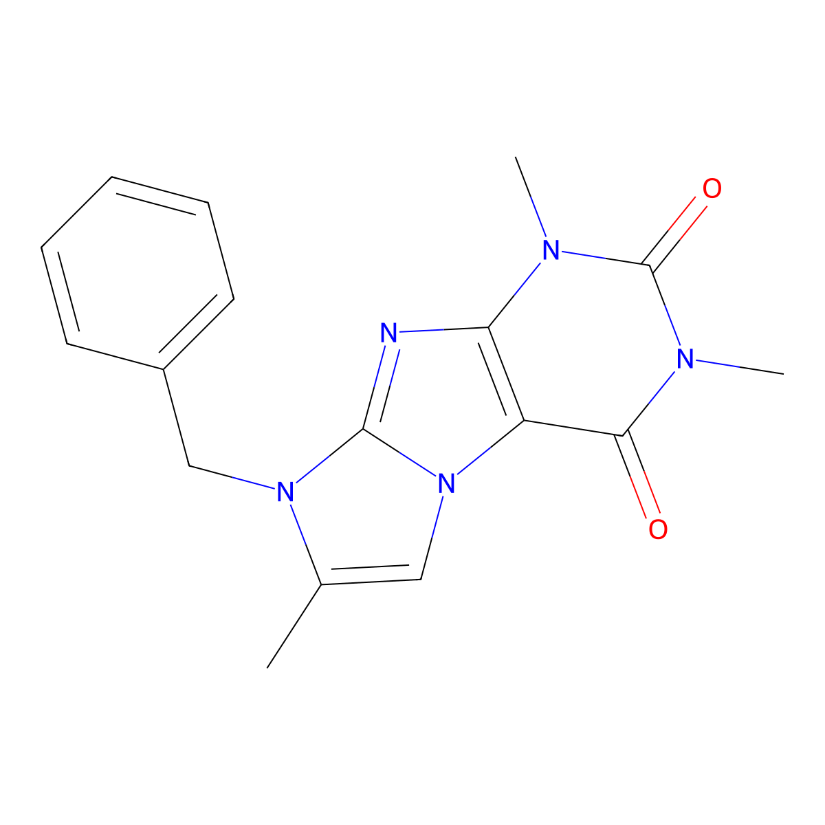 8-benzyl-1,3,7-trimethyl-1H-imidazo[2,1-f]purine-2,4(3H,8H)-dione molecular structure, CAS 31488-09-2