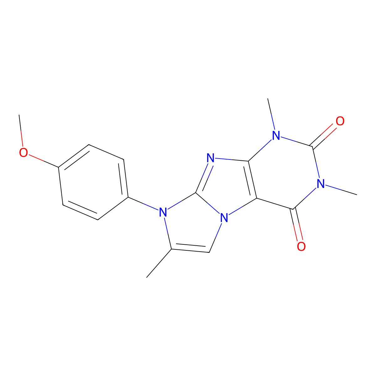 8-(4-methoxyphenyl)-1,3,7-trimethyl-1H-imidazo[2,1-f]purine-2,4(3H,8H)-dione molecular structure, CAS 31488-13-8