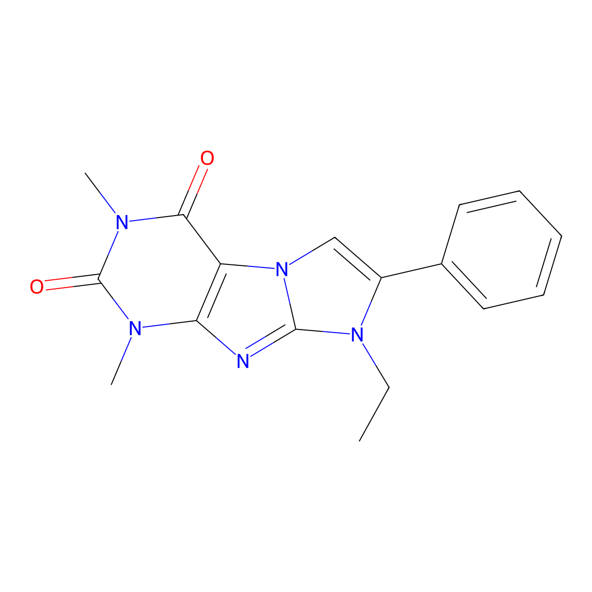 8-ethyl-1,3-dimethyl-7-phenyl-1H-imidazo[2,1-f]purine-2,4(3H,8H)-dione molecular structure, CAS 31488-16-1