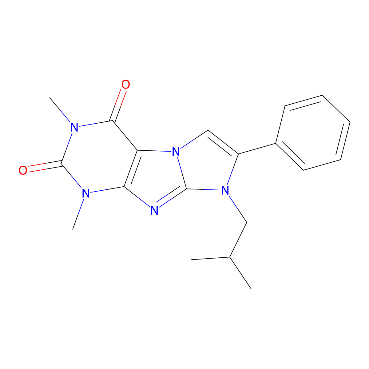 8-isobutyl-1,3-dimethyl-7-phenyl-1H-imidazo[2,1-f]purine-2,4(3H,8H)-dione molecular structure, CAS 31488-17-2