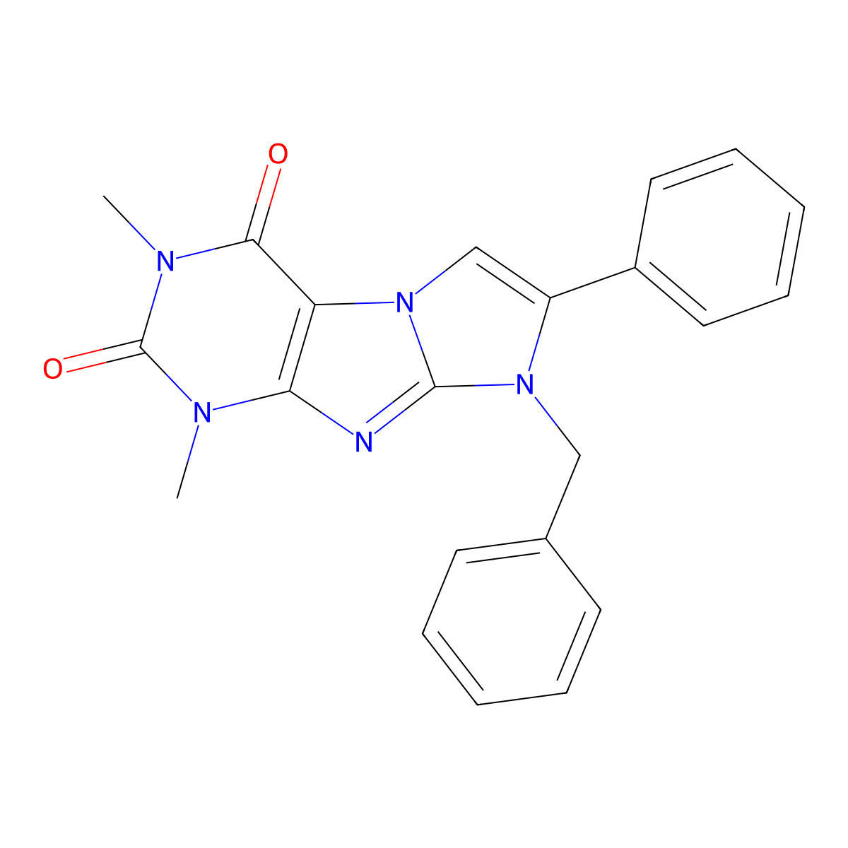 8-benzyl-1,3-dimethyl-7-phenyl-1H-imidazo[2,1-f]purine-2,4(3H,8H)-dione molecular structure, CAS 31488-21-8
