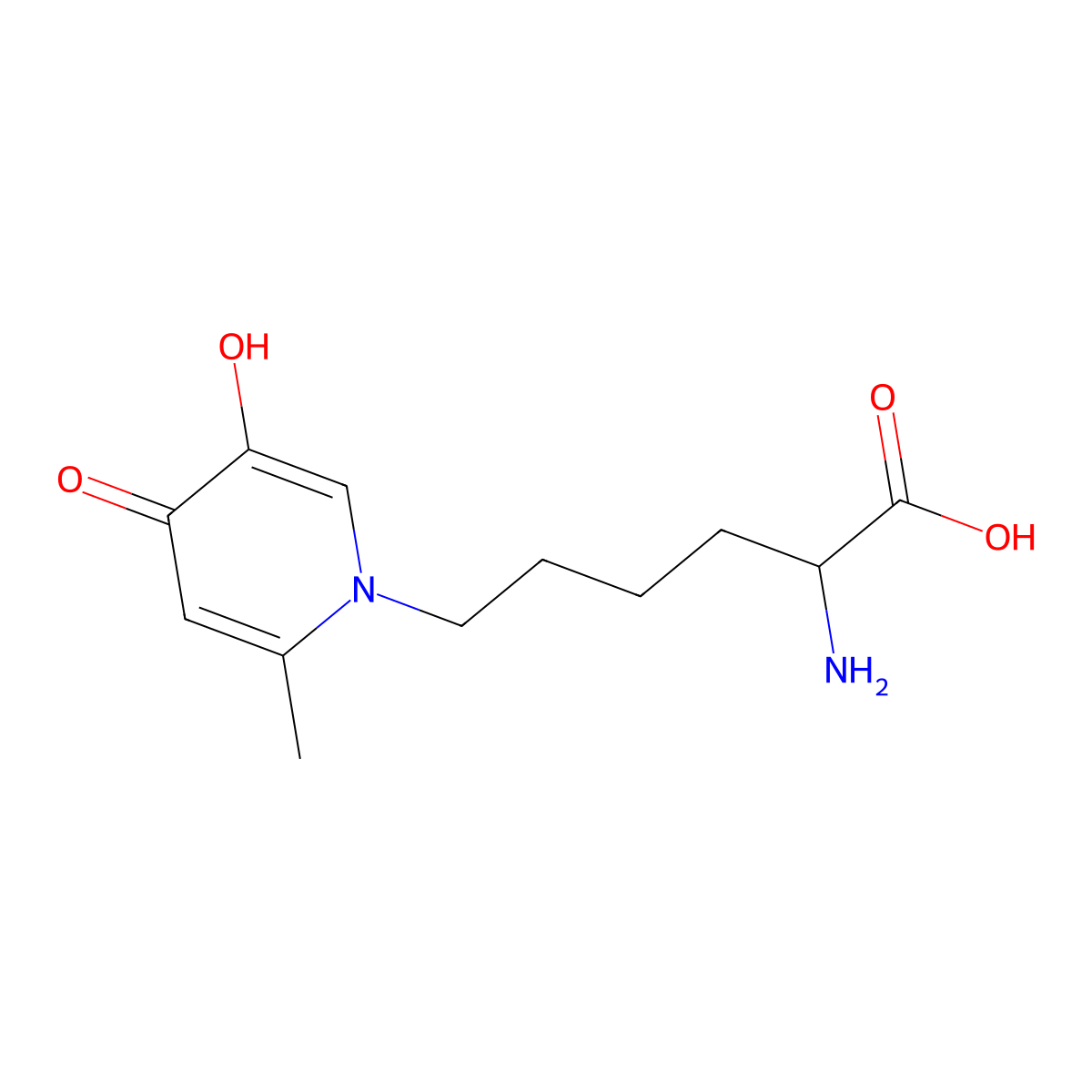 (alphaS)-alpha-Amino-5-hydroxy-2-methyl-4-oxo-1(4H)-pyridinehexanoic acid molecular structure, CAS 31489-08-4