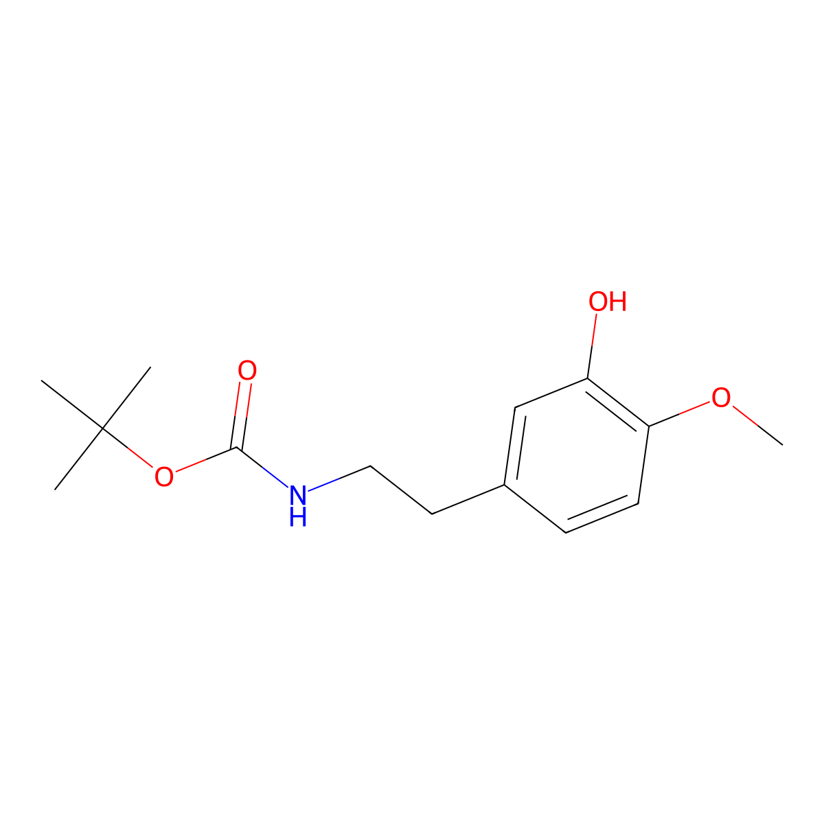 Tert-butyl (3-hydroxy-4-methoxyphenethyl)carbamate molecular structure, CAS 31493-49-9