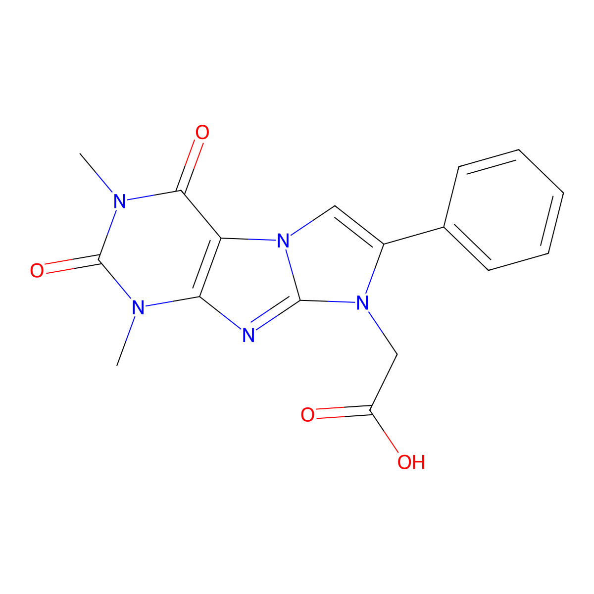 2-(1,3-dimethyl-2,4-dioxo-7-phenyl-3,4-dihydro-1H-imidazo[2,1-f]purin-8(2H)-yl)acetic acid molecular structure, CAS 31493-82-0