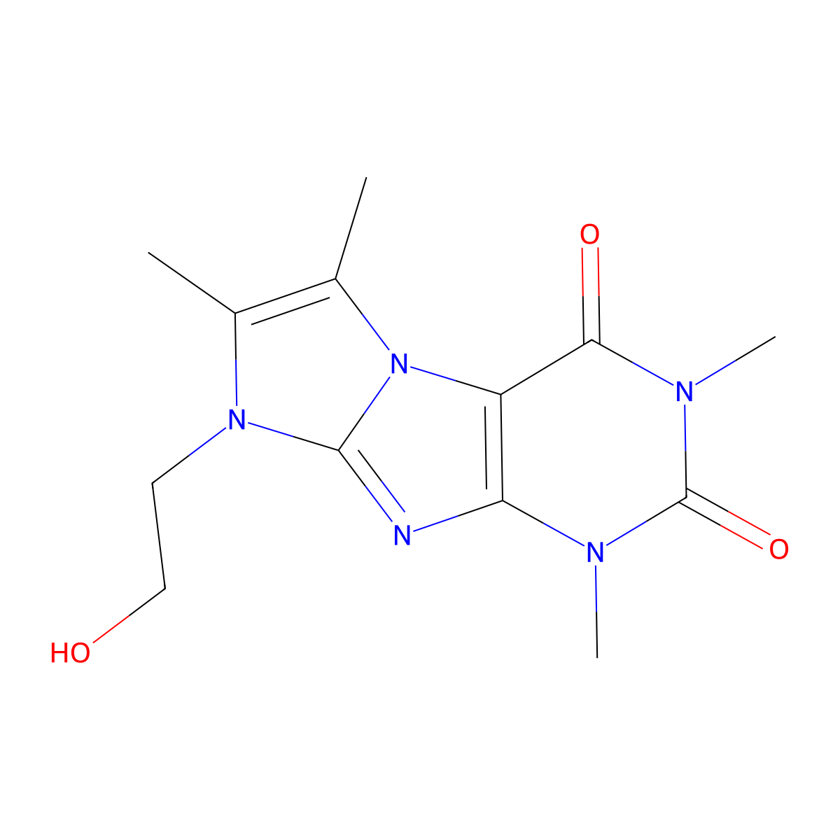 8-(2-hydroxyethyl)-1,3,6,7-tetramethyl-1H-imidazo[2,1-f]purine-2,4(3H,8H)-dione molecular structure, CAS 31493-87-5