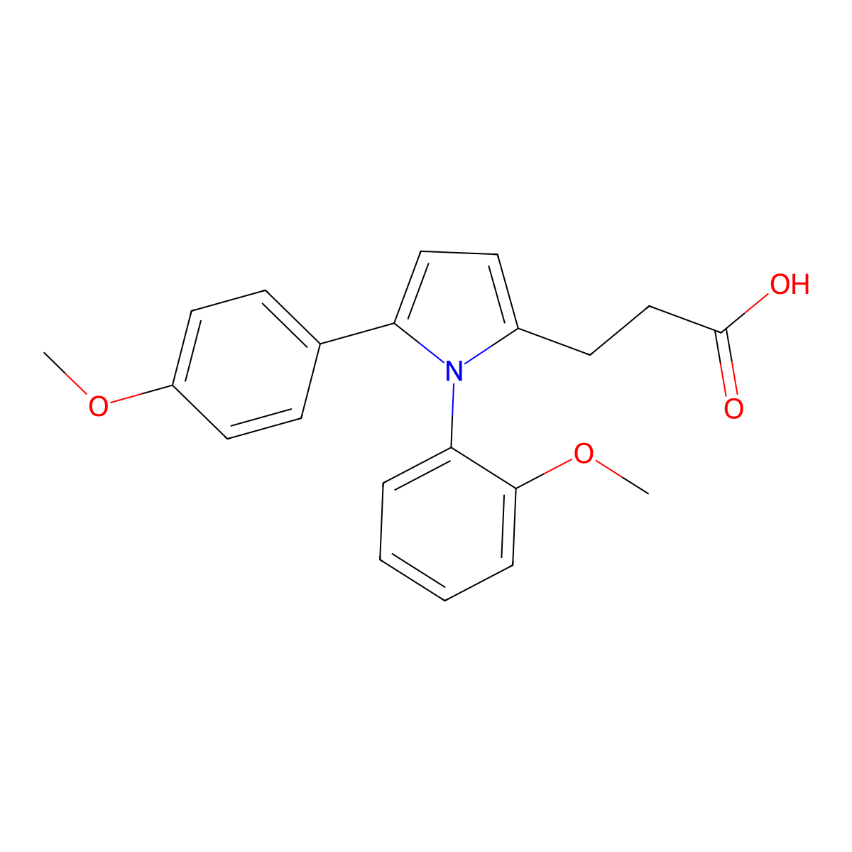1H-Pyrrole-2-propanoic acid, 1-(2-methoxyphenyl)-5-(4-methoxyphenyl)- molecular structure, CAS 3150-65-0