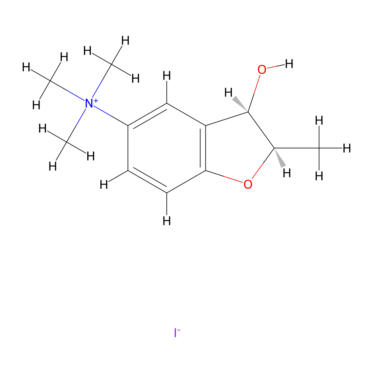 3-Hydroxy-N,N,N,2-tetramethyl-2,3-dihydro-1-benzofuran-5-aminium iodide molecular structure, CAS 31509-22-5