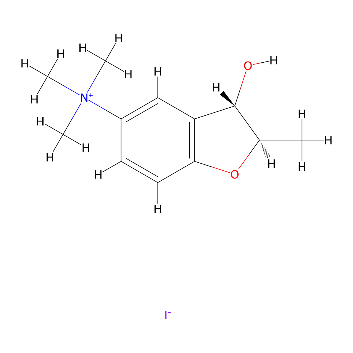 Ammonium, (2,3-dihydro-3-hydroxy-2-methyl-5-benzofuranyl)trimethyl-, (E)-, iodide molecular structure, CAS 31509-23-6