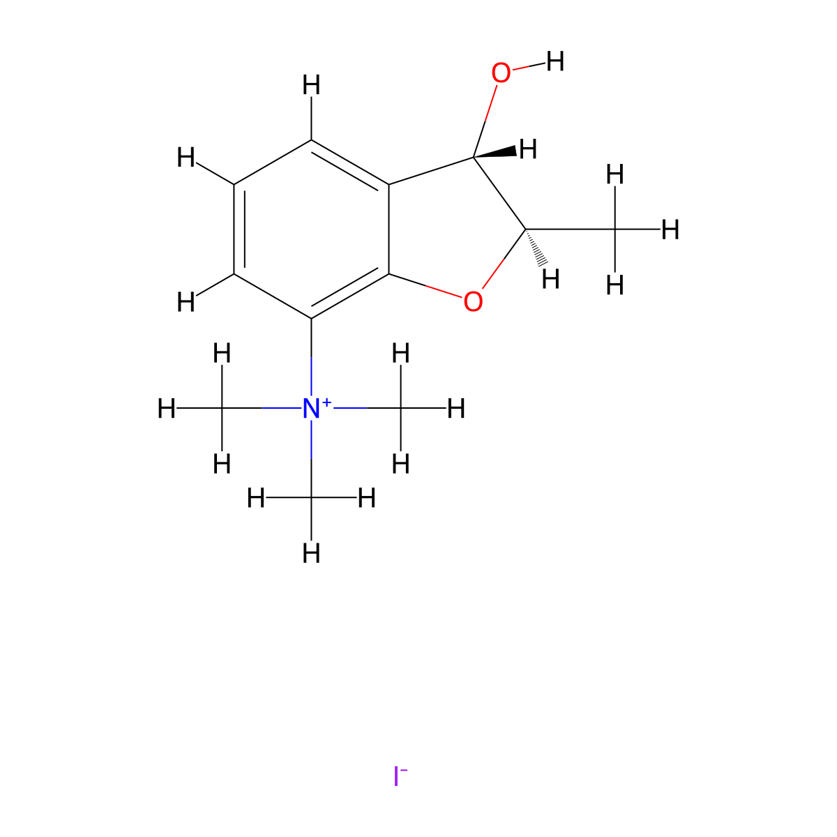 Ammonium, (2,3-dihydro-3-hydroxy-2-methyl-7-benzofuranyl)trimethyl-, (E)-, iodide molecular structure, CAS 31509-25-8
