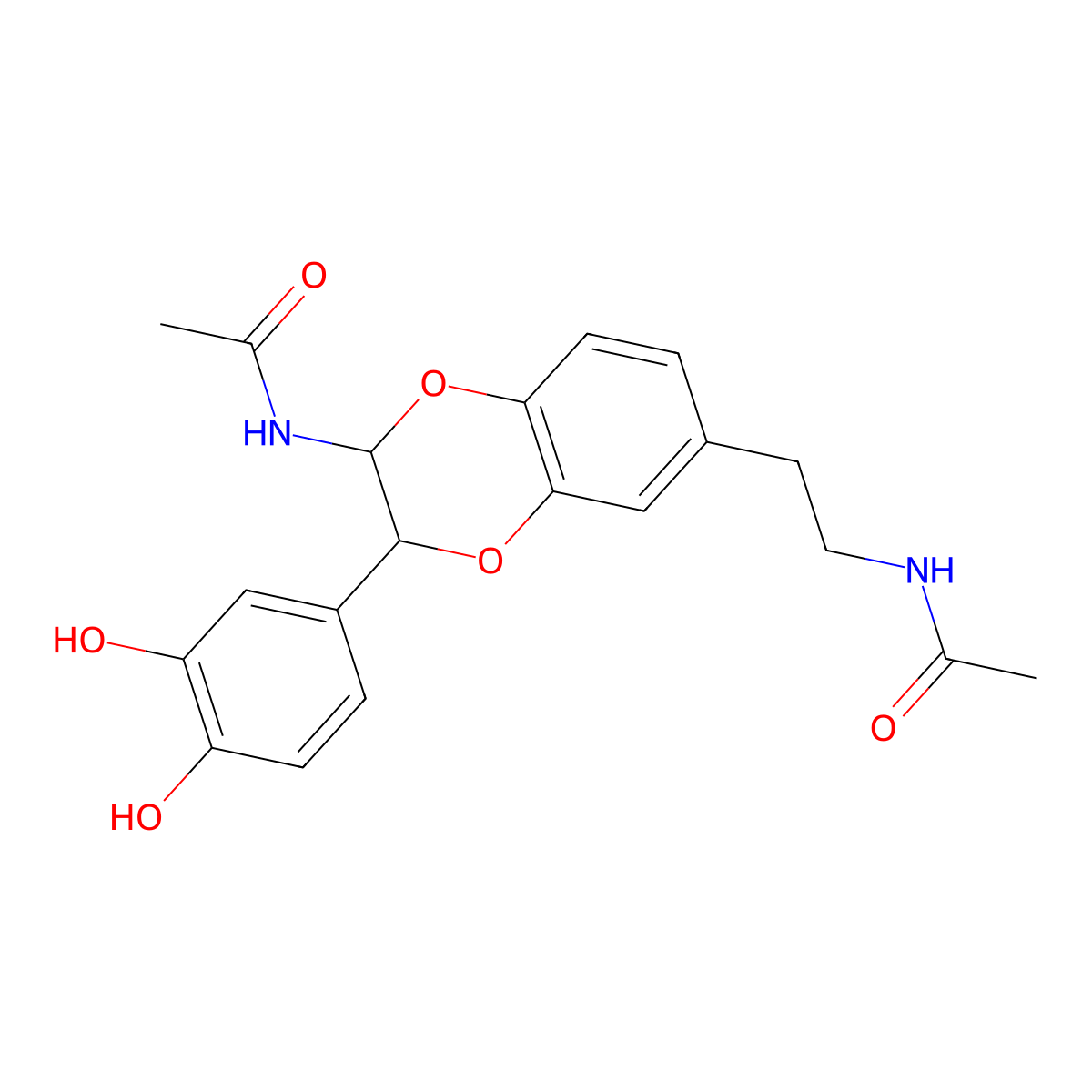 Trans-2-(3',4'-Dihydroxy-Phenyl)-3-Acetylamino-7-(N-Acetyl-2''-Aminoethyl)-1,4-Benzodioxane molecular structure, CAS 315188-82-0