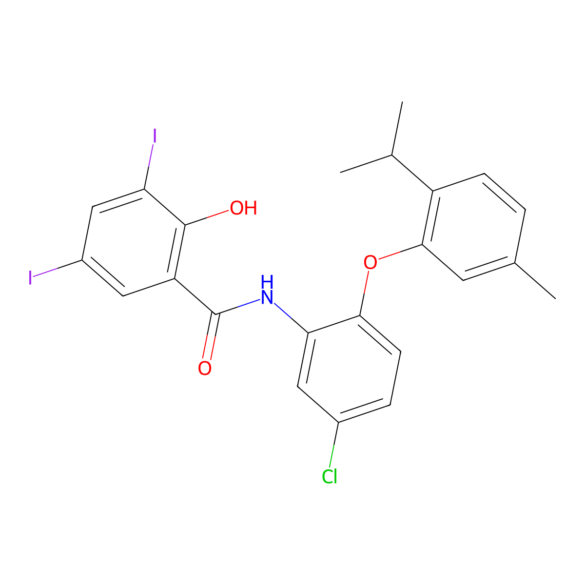 N-{5-chloro-2-[5-methyl-2-(propan-2-yl)phenoxy]phenyl}-2-hydroxy-3,5-diiodobenzamide molecular structure, CAS 315195-20-1