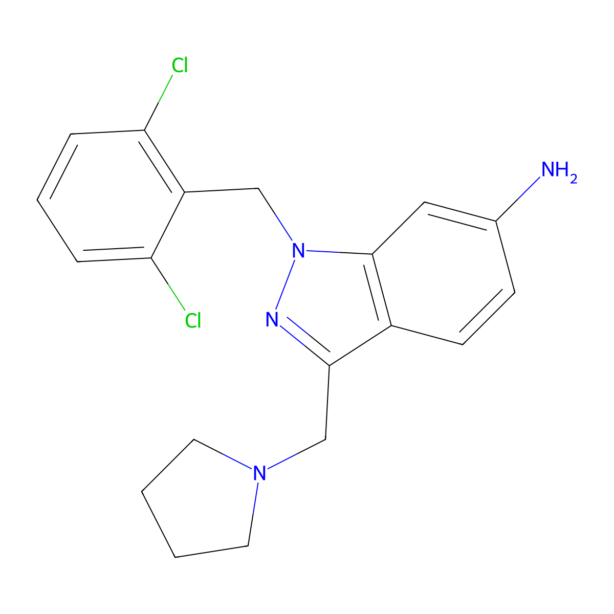 1-(2,6-Dichlorobenzyl)-3-(pyrrolidin-1-ylmethyl)-1H-indazol-6-amine molecular structure, CAS 315203-39-5