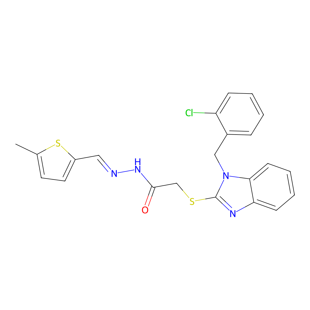 2-((1-(2-Chlorobenzyl)-1H-benzo[d]imidazol-2-yl)thio)-N'-((5-methylthiophen-2-yl)methylene)acetohydrazide molecular structure, CAS 315222-48-1